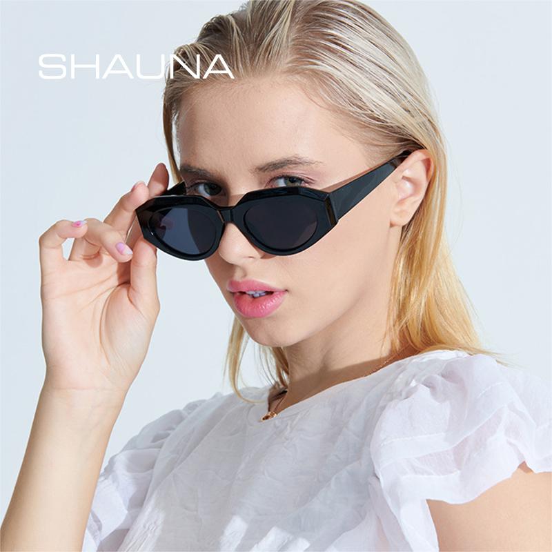 SHAUNA Retro Kleine Ovale Sonnenbrille Frauen Ins Beliebte Cat Eye Trendy Männer Sonnenbrille UV400
