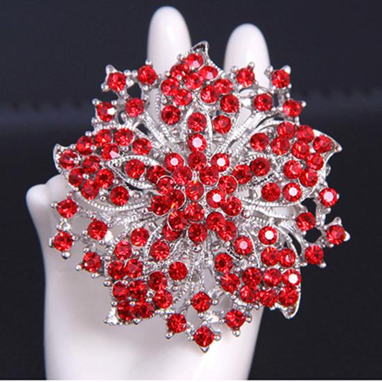 Brooch Pin Anti-rust Silver Plated Brooch Rhinestone Round Blossom Flower Breastpin for Dating Wedding Party