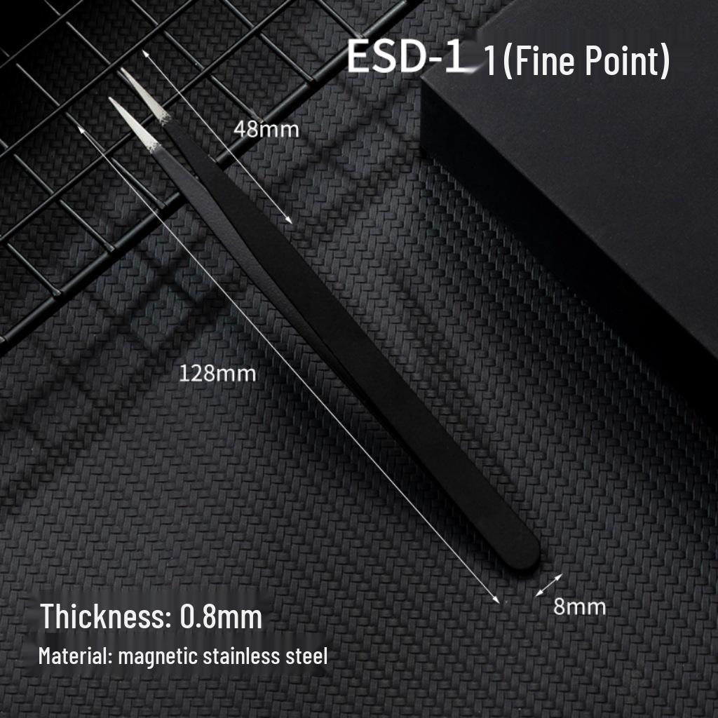Black Anti-Static Stainless Steel Curved Tip Tweezers Set for Nail Art, Journaling, and Repairs