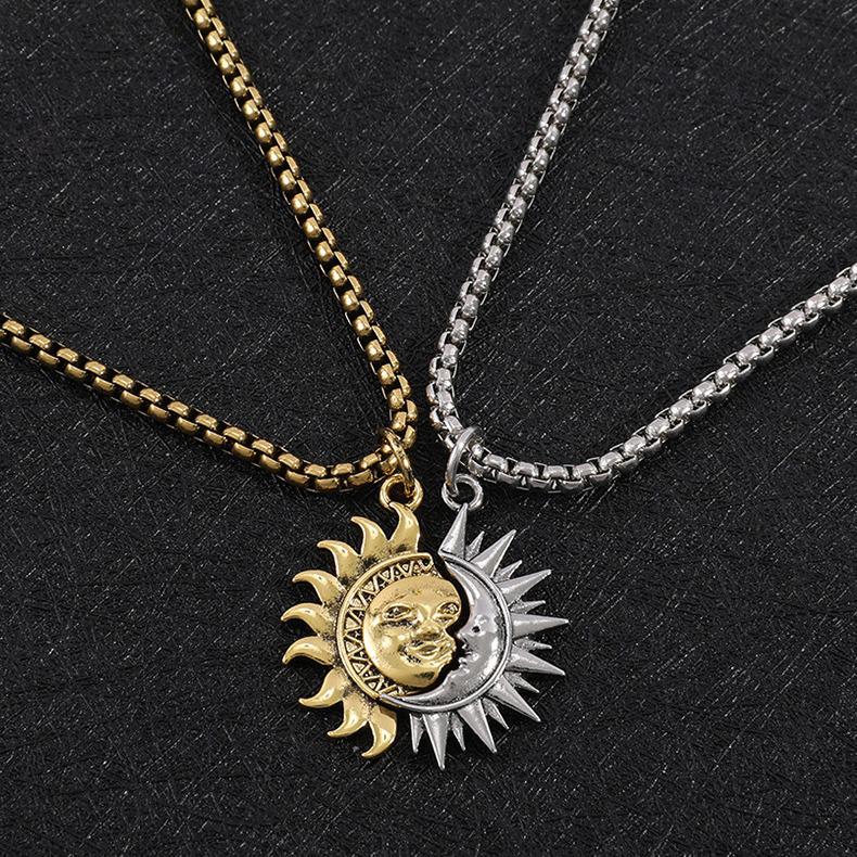 Asymmetrical Sun & Moon Titanium Steel Necklace - Unisex High-End Versatile Jewelry