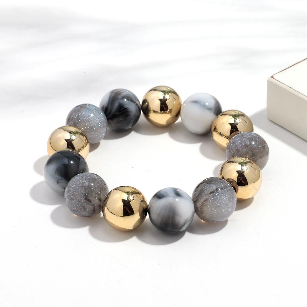 Fashion Acrylic Big Round Beaded Bracelet for Women Simple Glitter Colorful Handmade Strechy Bracelets Jewelry Accessories Gift