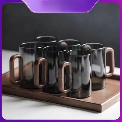 2/4/6pcs Glass Mug With Wooden Handle Heat-resistant Teacup Set Transparent Breakfast Milk Juice Cup Home Party Drinkware