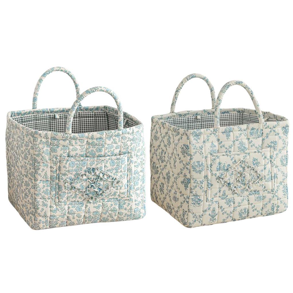 Vintage Floral Print Baskets Quilted Fabric Storage Basket Foldable Floral Patterned Basket Snack Clothes Sundries Storage Bags
