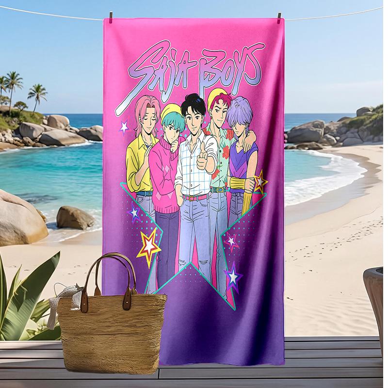 Kpop Demon Hunters Printed Beach Towel, Large Absorbent Quick Dry Towel for Summer Outdoor Swimming