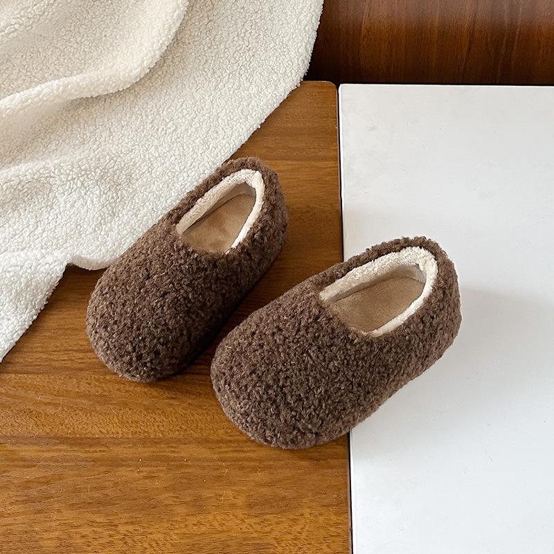 Children's plush cotton shoes with extra lining and thickness for winter, suitable for indoor and outdoor use, solid color, parent-child matching