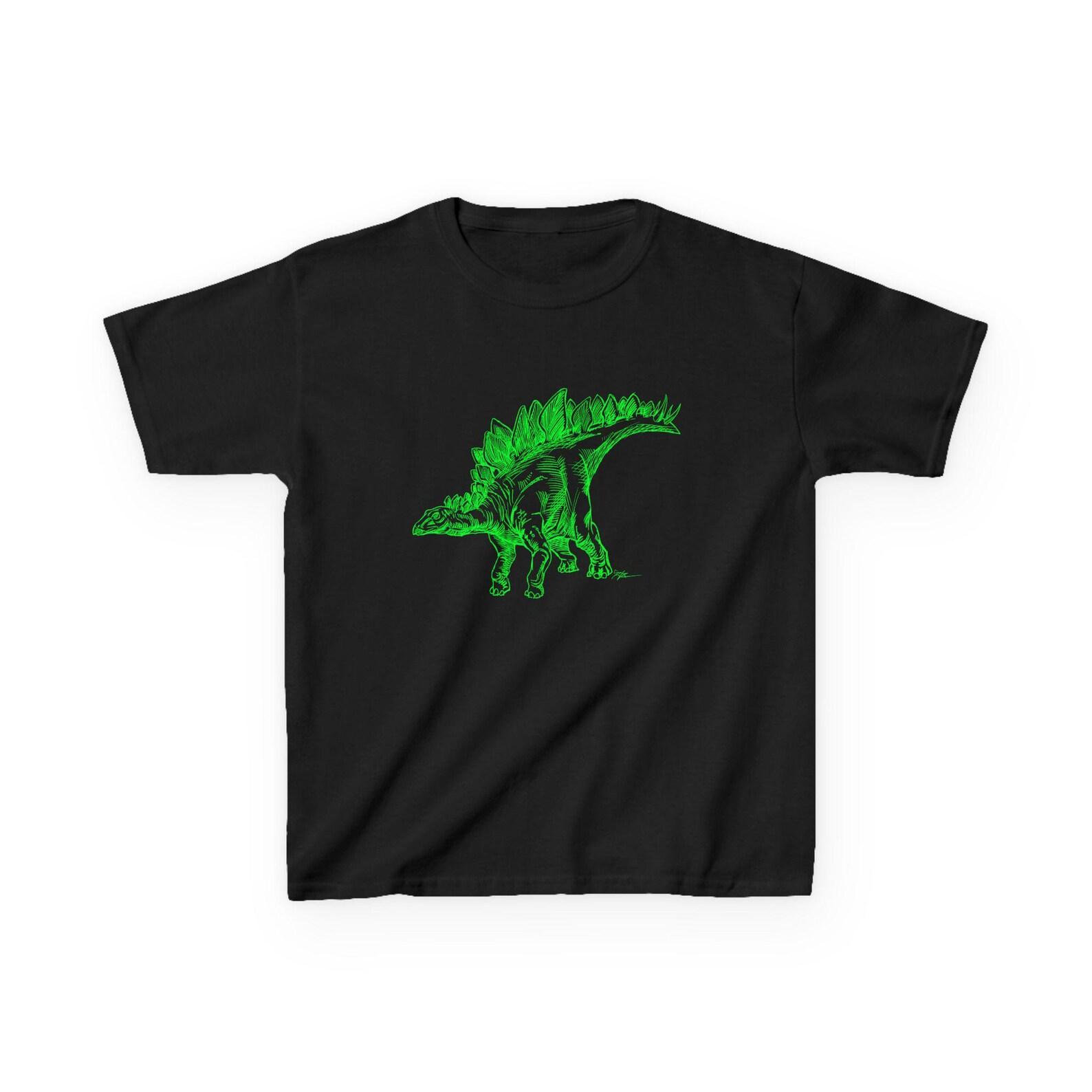Neon Green Stegosaurus Kids Tee | Dinosaur Graphic Shirt 2XL