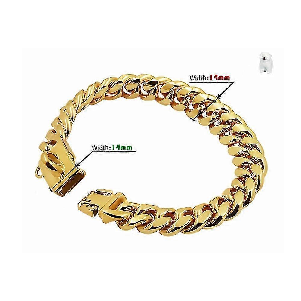 Metal Dog Collar Stainless Steel Pet Choker Gold Link Chain 14mm Wide Lead compatible withSmall Medium Dogs