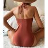 Sexy Cut Out Wrinkled Halter Monokini Women Swimwear One Piece Swimsuit Female High Leg Cut Bather Bathing Suit Swim Lady