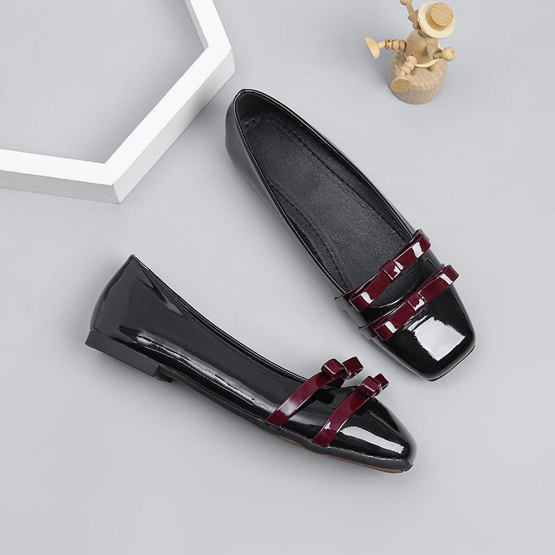 Square Toe Ballet Shoes for Women Dressy Flats Loafers With Bowknot Comfortable Walking Shoes Women's Soft Faux Leather Anti-Slip Ballerina Shoes