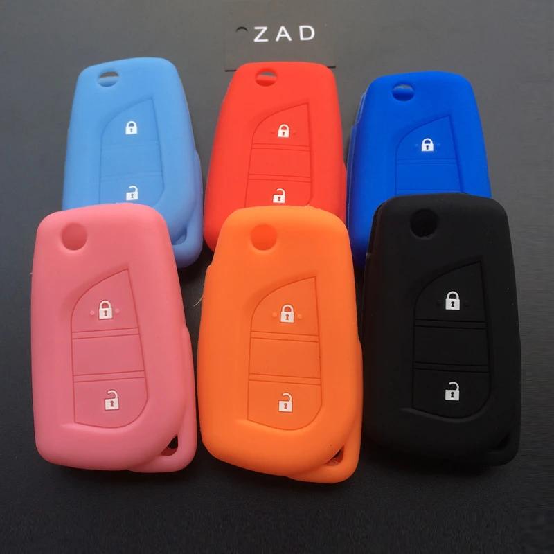 ZAD Silicone Rubber Car Key Cover Case Shell Set Protector Fob for Toyota Aygo Yaris Highlander Camry RAV4 2 Button Key Holder