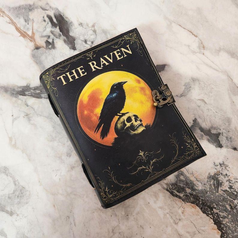 The Raven Printed Leather Journal 100% Recycled Paper Journal For Notes, Notebook, Sketchbook, Leather Diary, Writing Book, Dream Journal.