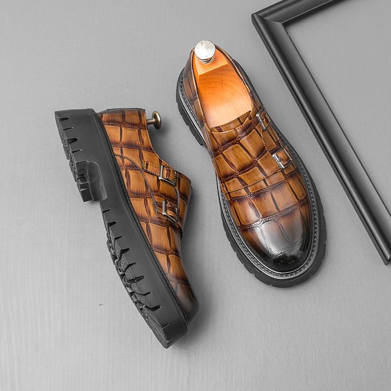 

Fashion Retro Men Height-increasing Loafers Black-brown Casua Thick-soled Anti-slip Fashionable Button-up Leather Shoes Social Shoes Men 38 коричневый