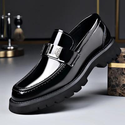 FashionDesigner New Thick Soled Bright Metal Men's Loafers Fashion Square Head Leather Lightweight Slip-on Retro Plus-size Man Shoes