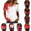 Haut pull décontracté pour femme à col en V, manches courtes, imprimé graphique Halloween, coupe ample, t-shirt léger pour un usage quotidien
