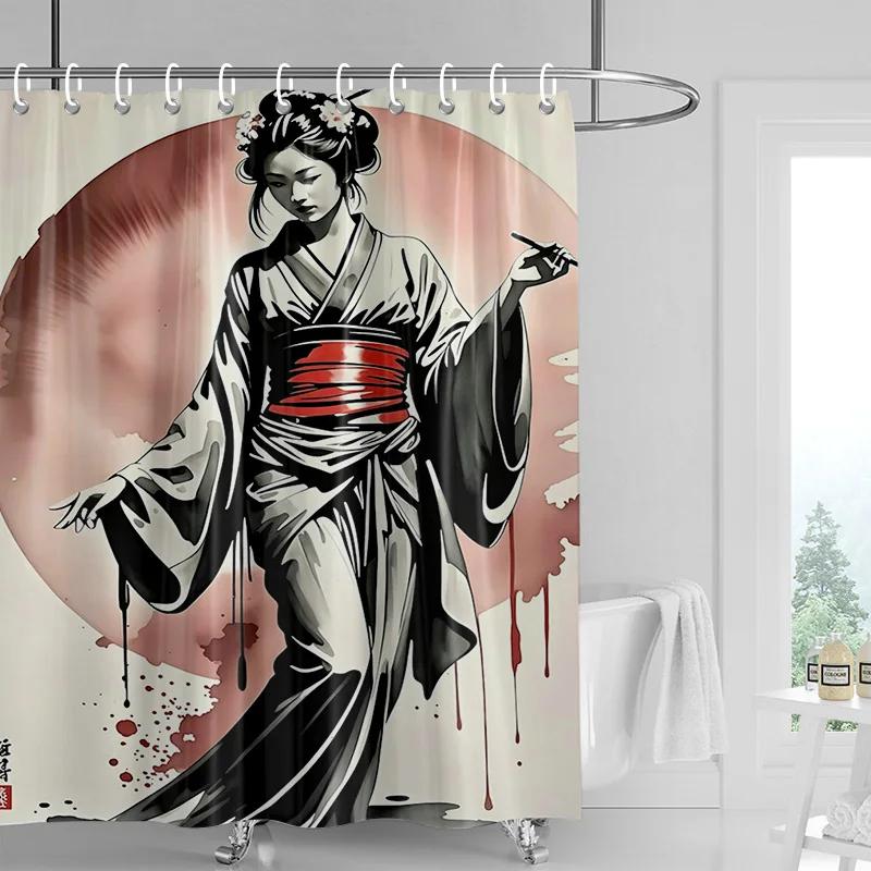 Závěs do sprchy v japonském stylu Gogi s retro potiskem postaviček, odolný proti vyblednutí, dělicí závěs do koupelny pro hotelovou a domácí dekoraci