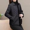 Women Small Diamond Checker Lightweight Warm Cotton Coat Winter Mother's Wear Loose Lightweight Short Cotton Coat