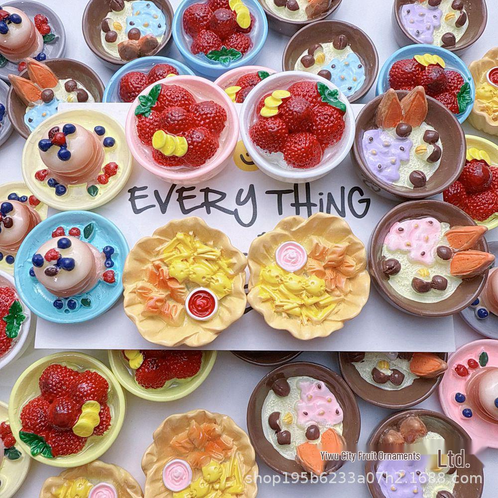 Painted Resin Food Toy: Bayberry Sweet Potato Cake Keychain, Cream Glue DIY Pendant, Refrigerator Magnet Accessory. Red Cat Dish - 14