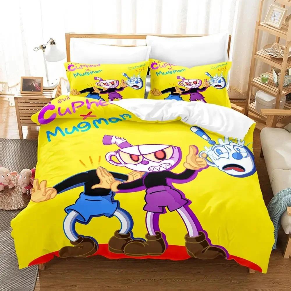 Anime Cuphead Mugman Bedding Set Boys Girls Twin Queen Size Duvet Cover Pillowcase Bed Kids Adult Fashion Home Textileextile