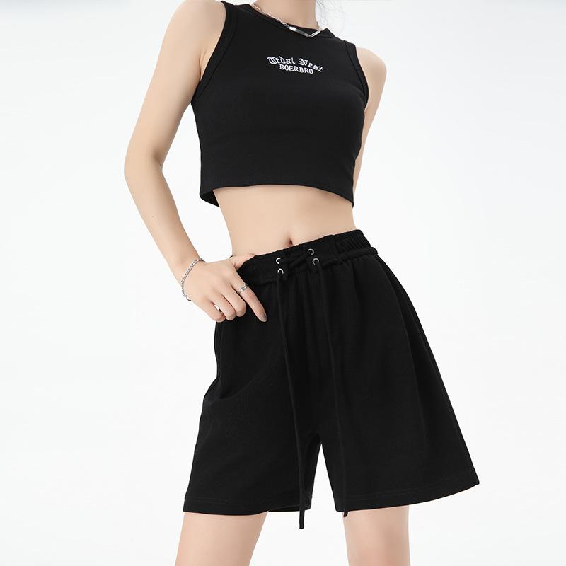 Strap-on Sports Shorts Women's Summer New Casual and Thin Wide-leg Pants Straight-leg Outer Wear Women's Five-point Pants