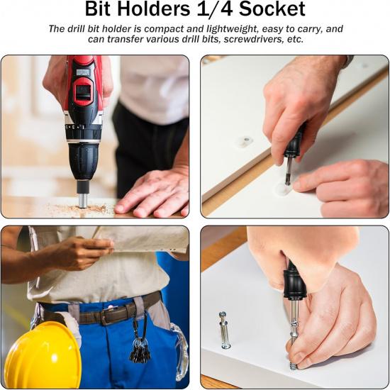 1/4 Inch Hex Shank Bit Holder, Portable Socket Drill Bit Holder, Quick Change Alloy Long and Short Drill Bit Extension Bar, Keychain Screwdriver Bits