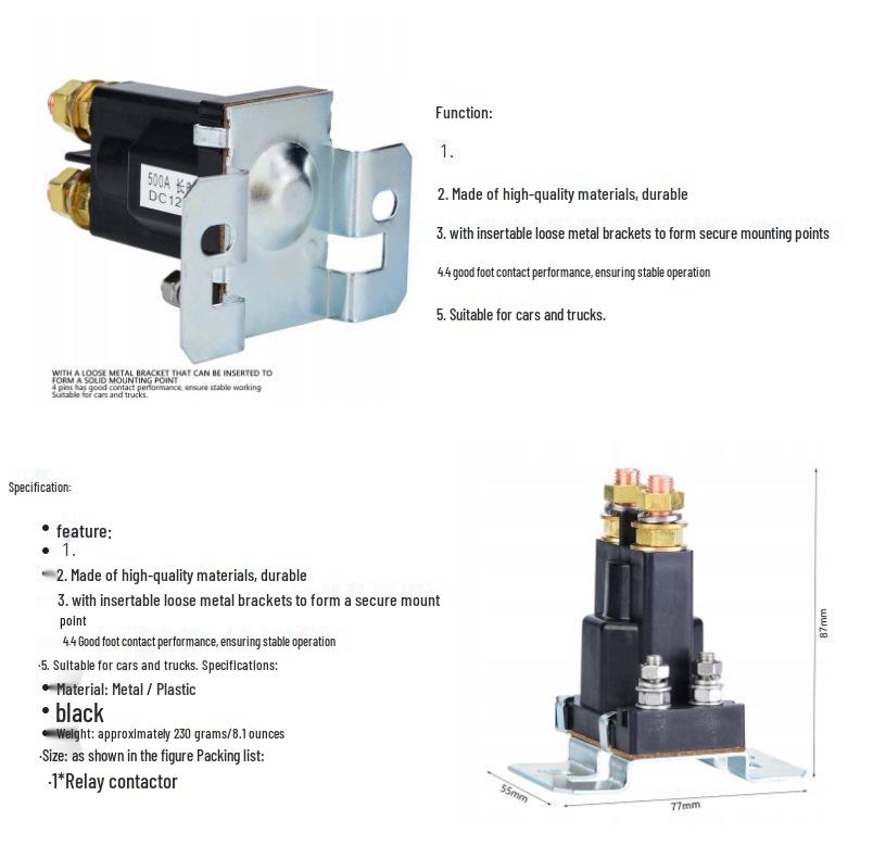 12V 500A 4-Pin High Current Car Start Relay with Auto Shut-Off