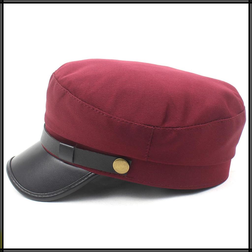 Marine Cap Leather Newsboy Cap Stylish Black Hat for Going Out Travel CZ294 [White Fang] Women's (Red)
