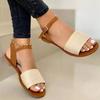 Summer new flat-bottomed beach one-word sandals-4 large size buckle casual sandals women's nals