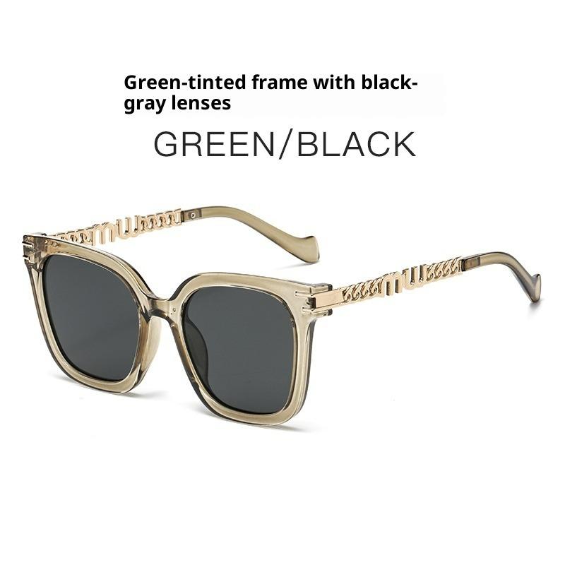 European and American Square Large Frame Chain Sunglasses Street Shooting Trend Men's and Women's Sunshade and UV Protection Sunglasses Women