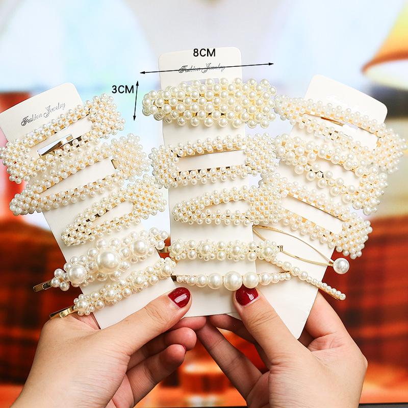 Korean Celebrity BB Hair Clip Set - Pearl Bow & Bangs Accessories