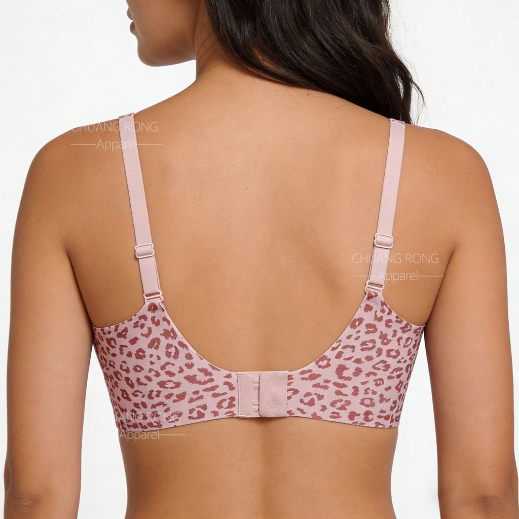 Jelly Glue Underwear Women's Personality Leopard Print Printing Seamless Invisible Thin Large Chest Small Soft Support Bra