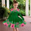 Vestito Casual da Bambina con Stampa Floreale 3D, Girocollo, Manica Lunga, Vestito da Principessa per Bambini