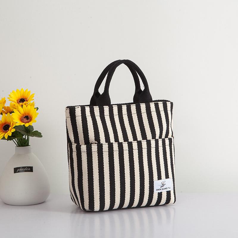 Casual Fashion Striped Canvas Bag Women s Portable Women s Canvas Hand Bag Literary Canvas Bag Cloth Bag