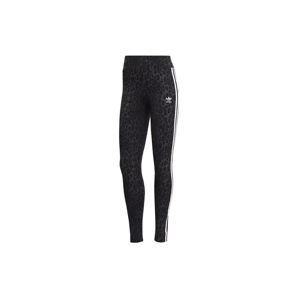 Adidas Originals Leopard Print Elastic Slim Fit Casual Retro Sports Tights Women Tights Black HB4769