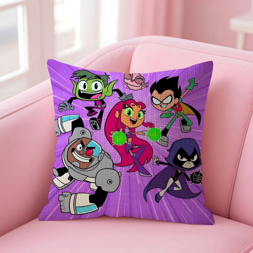 TTeen TitansS GGo Cushion Cover Natural Linen Pillow Case DoubleSided Print Decorative Sofa Pillowcase Home Decor Gift