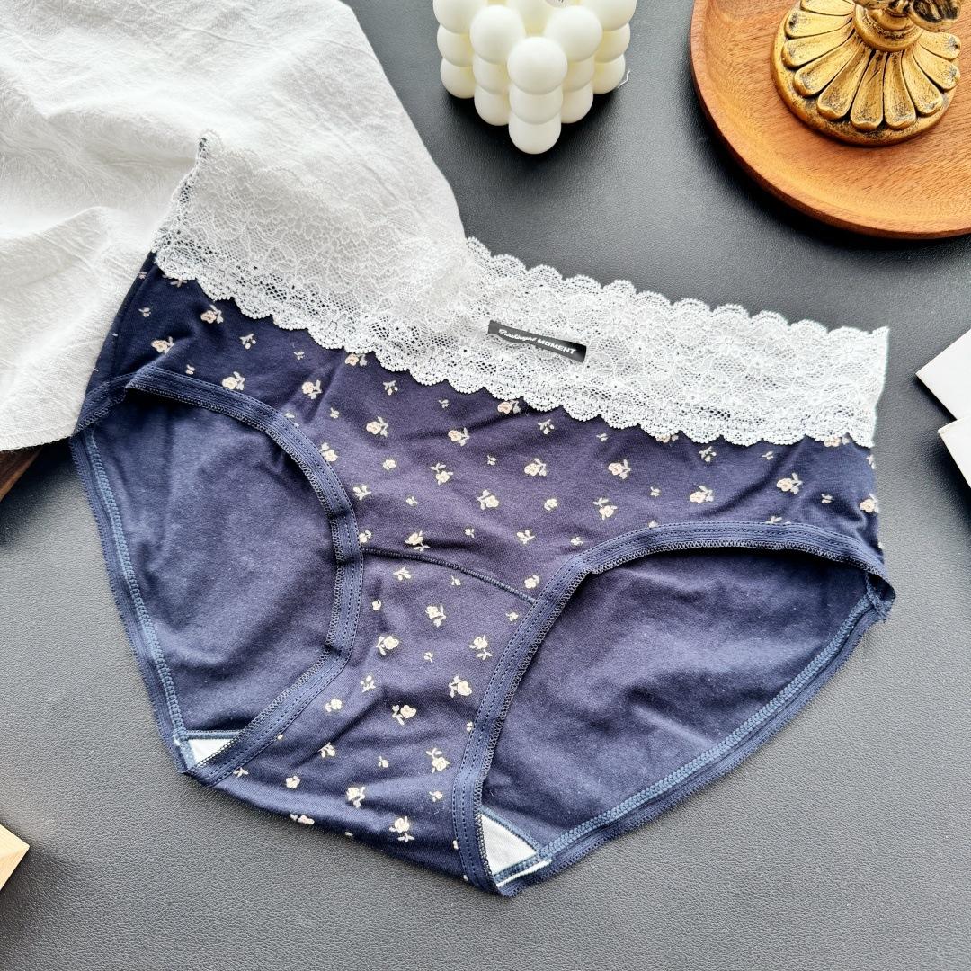 

Женское весенне-осеннее повседневное милое хлопковое нижнее белье с кружевной отделкой XL темно-синий