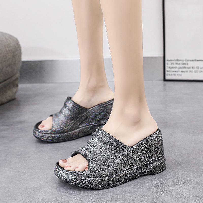 Vintage Women Slippers Brand New Integrated Slipper Female Light Summer Casual Shoes Soft 10cm Conspicuous Heightening Shoe 41