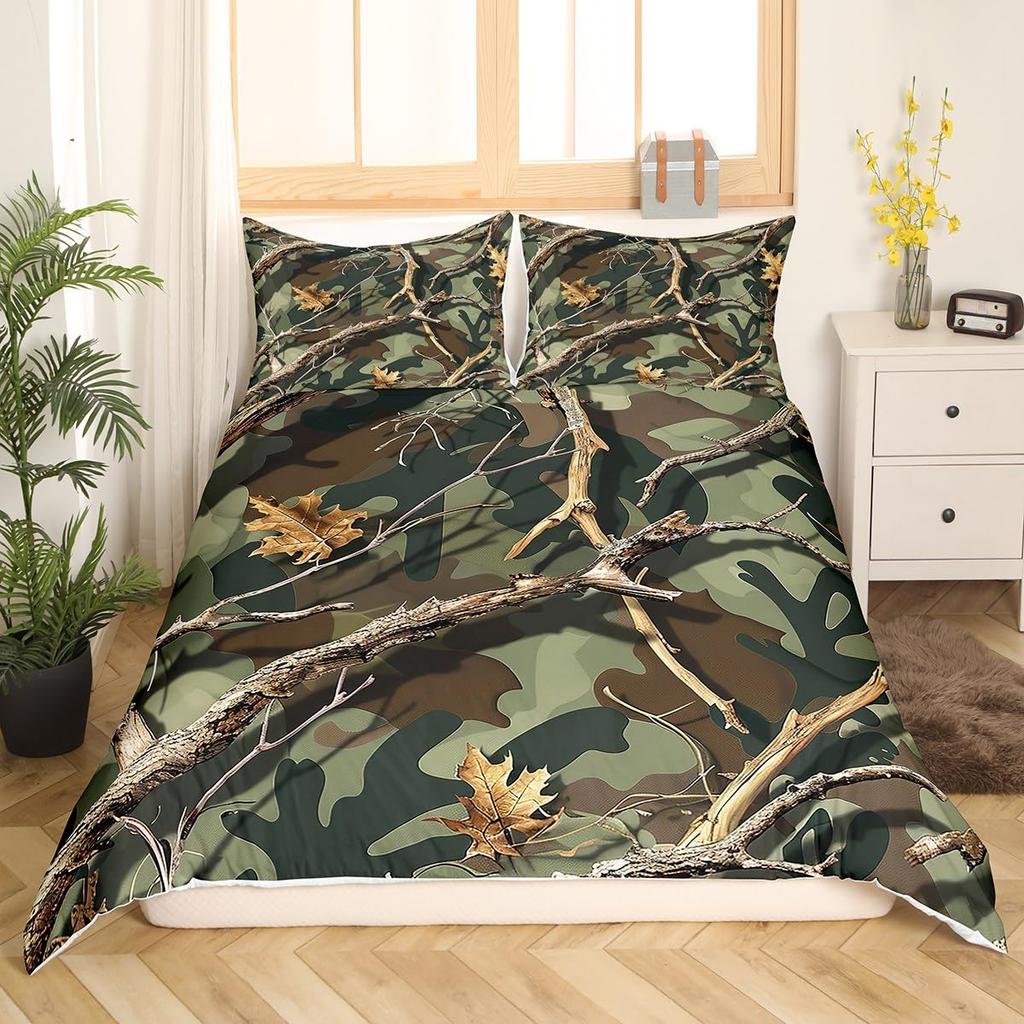 Armee Bettbezug-Sets für Teenager Erwachsene Queen Bettdeckenbezüge Leichtgewichtige Daunen Zimmerdekor 2 Kissenbezüge 1 Bettbezug Keine Bettdecke