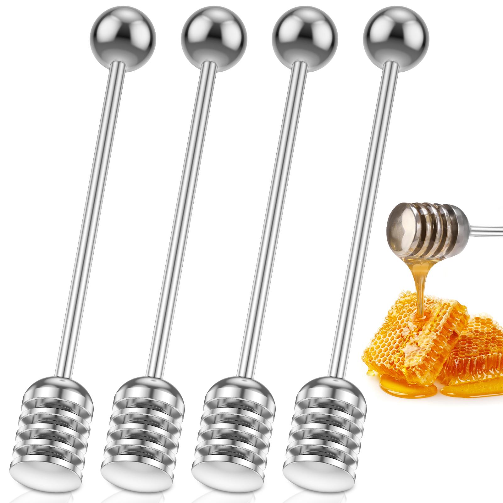 4PCS Honey Stick Spoon Solid Stainless Steel Honey Dipper Drizzler Stirrer Spoon Mixing Stick Tool Honeycomb Stick for Honey Jar