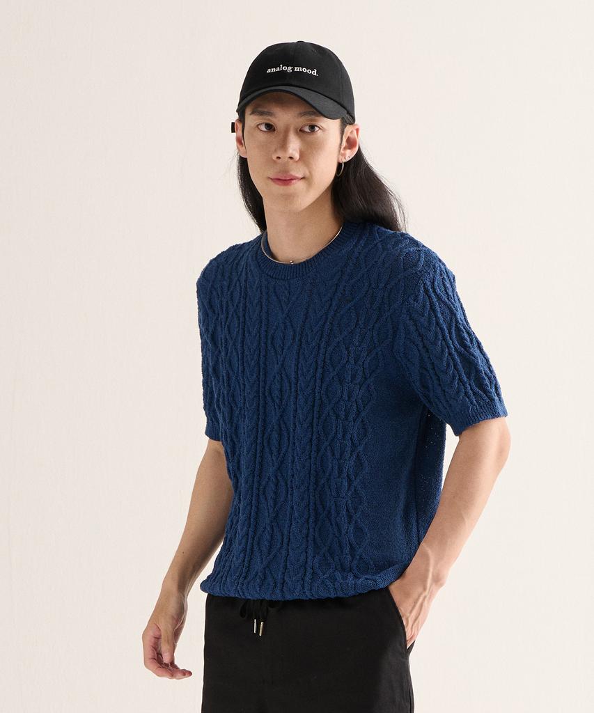 ANALOG MOOD Boucle Round Semi Short Sleeve Knit (Blue)