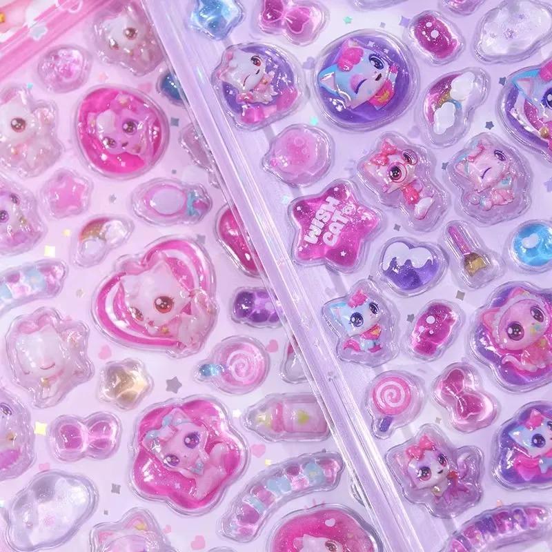Kawaii 3D Puffy Relief Sticker Adorable Candy Cat Heart Star Stickers For Craft Journal Scrapbooking Ornamental Trading Sticker