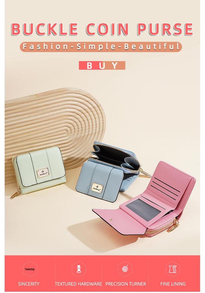 Baellerry Women's Short Tri-Fold Wallet with Multiple Card Slots and Coin Purse
