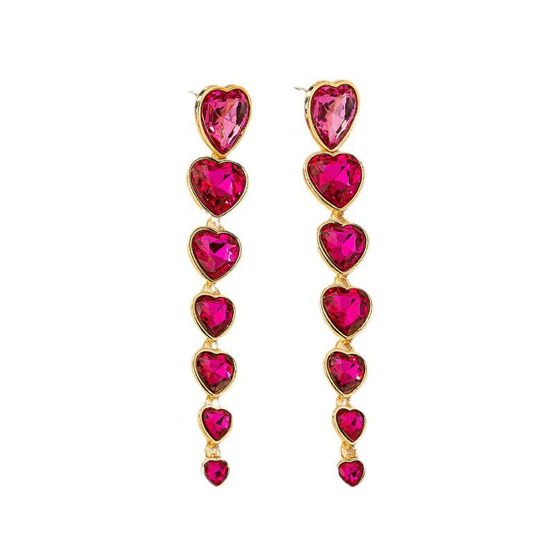 Retro Heart Gem Stud Earrings: Trendy European & American Design