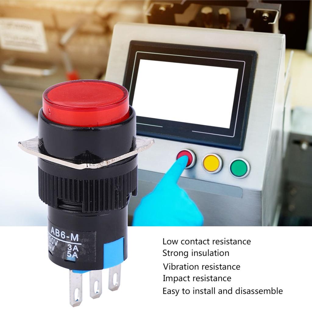 5PCS Momentary Push Button Switch LA16‑11 AB6‑M AC 250V 3A DC 30V 5A Round Button Switch