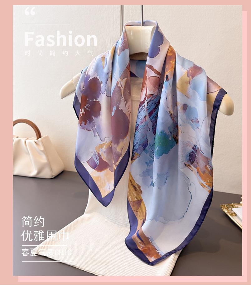 Art oil painting style simulation silk printing square scarf shawl scarf high-end neck small square scarf headscarf silk scarf