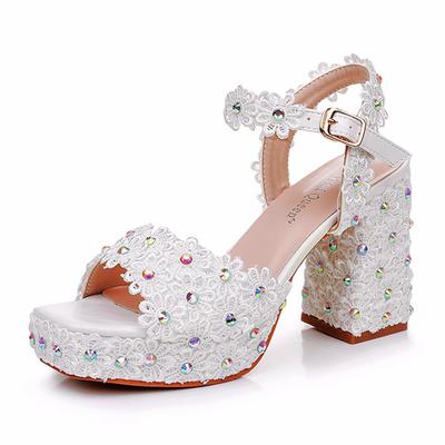 Mode Grandes Tailles 34-42 Chaussures de Fête Soirée Mariage pour Femmes Mode Été Talons Hauts Sandales à Plateforme Blanches Dentelle Sandalias Mujer 2025
