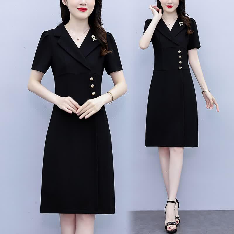 Eager 2026 Summer Tailored Black A-line Midi Dress