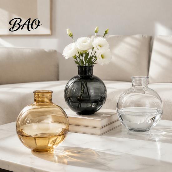 Vaso da Piante Spesso in Resina Trasparente Sfera Rotonda, Vaso Piccolo Trasparente Sfera Fiore con Juta per Fiori Secchi Fiocco, Fioriera Moderna in Plastica Idroponica