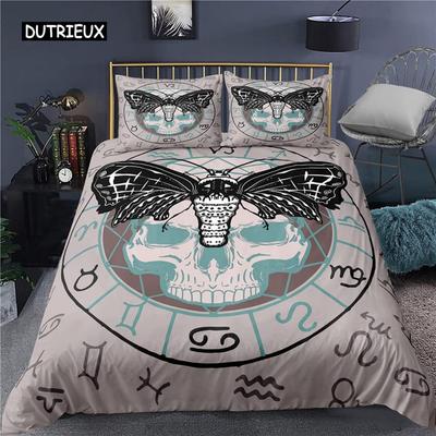 Boho-Bettbezug mit Mottenmotiv, Queen-Size-Größe, für Jungen, Gothic-Totenkopf-Bettwäscheset für Mädchen und Frauen, Schlafzimmer-Dekoration, Bohemian-Stil, Mond- und Stern-Tröster