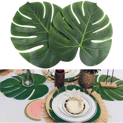 Silk Flower Artificial Palm Leaves Tablecloth Green Hawaii Style Turtle Back Leaf Tablecloth Party Table Plant Decor