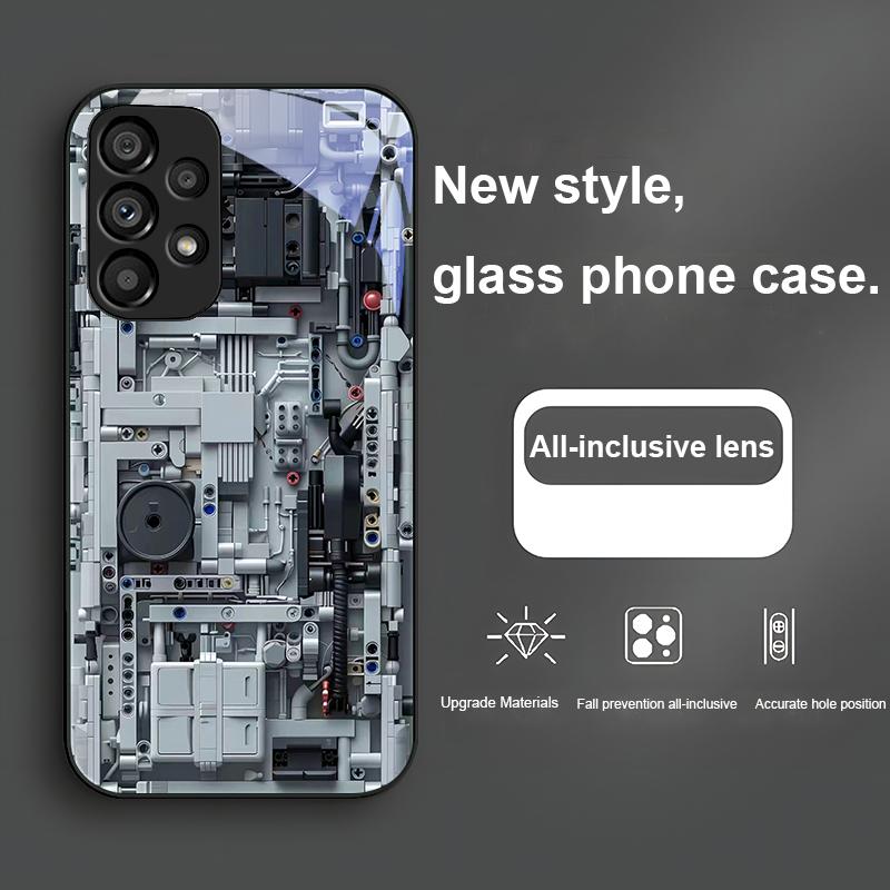 Grey Blue Machine Device For Samsung Galaxy S24 Plus S20 21 FE S23 Ultra S8 9 A70 72 73 50 51 52 53 Tempered Glass Phone Case